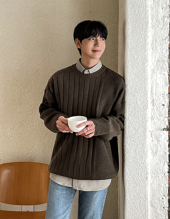 corduroy and hachi Over fit Round Knit<br> <font style=font-size:11px;color:#595959>F size(95 to 105)<*font><br></font>