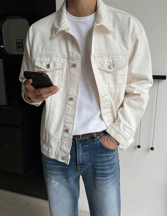 Good Fit Organic Cream Trucker Jacket<br> <font style=font-size:11px;color:#595959>F size(95 to 105)<*font><br></font>