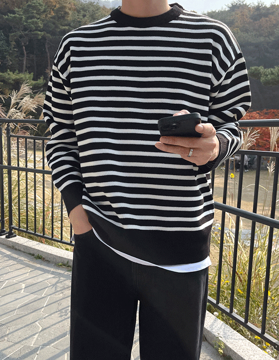 Strong Round stripe Long-sleeve Knit<br> <font style=font-size:11px;color:#595959>F size(95 to 105)<*font><br></font>