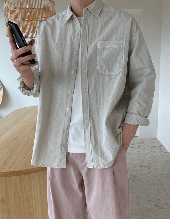 Cool Touch Nylon Pigment Over fit Shirt<br> <font style=font-size:11px;color:#595959>F size(95 to 105)<*font><br></font>