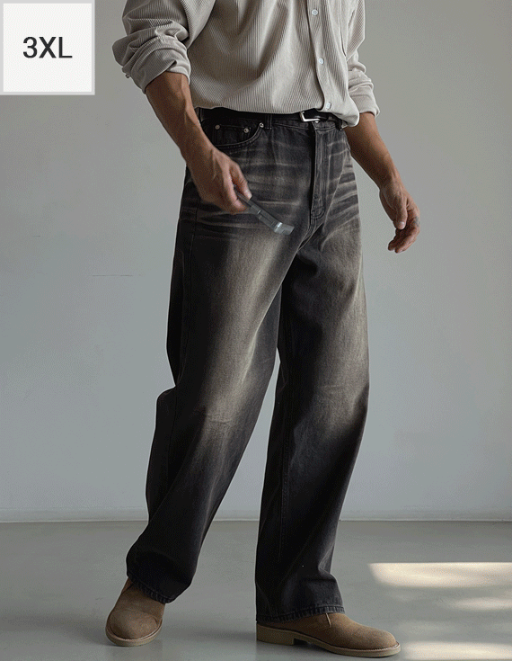 Big size Vintage 머드 Washing Wide Denim pants