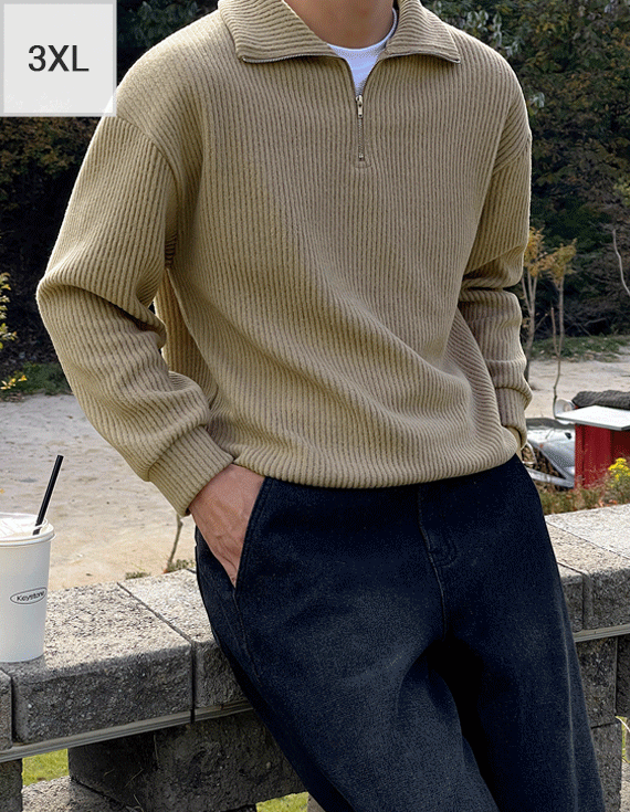 Big size 7Color napping half zip-up Knit sweatshirt