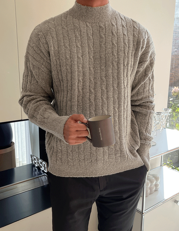 Over fit 기획 워머 케이블 half turtleneck Knit
