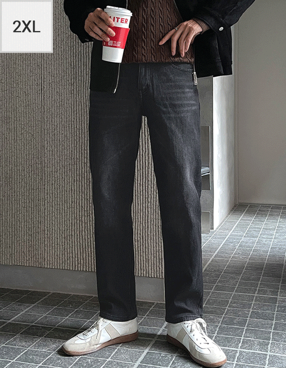 +5˚C 히든밴딩 밍크기모 Tapered Black Denim