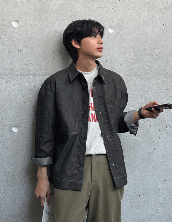 논페이드 Solid Denim Shirt Jacket 30110