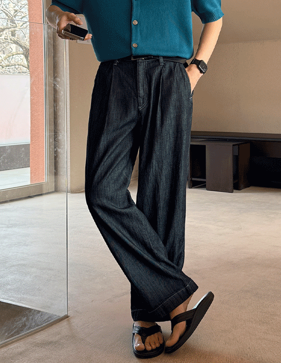 semi wide rear banding Denim Pants 30165