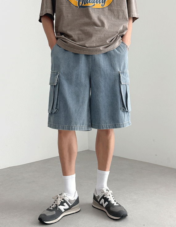 sensible wide cago banding Denim Shorts 30189