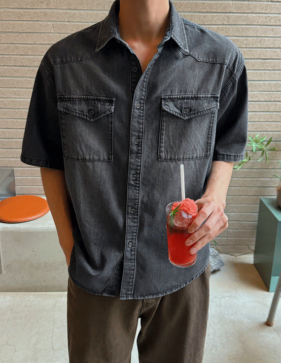 western denim short sleeve shirt 30245