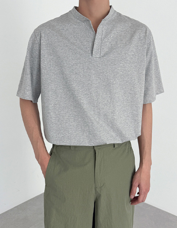 double fabric henly neck short sleeved T-shirt 30284