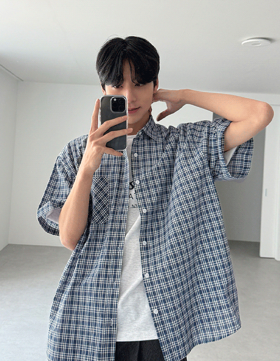 nerd check over fit Short-sleeve Shirt 30305