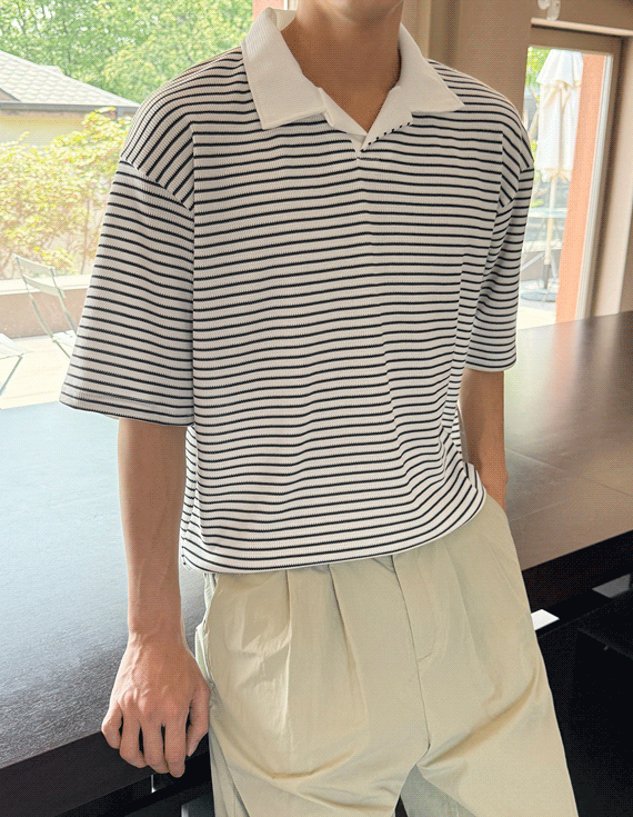 stripe waffle Kara short sleeved T-shirt 30306