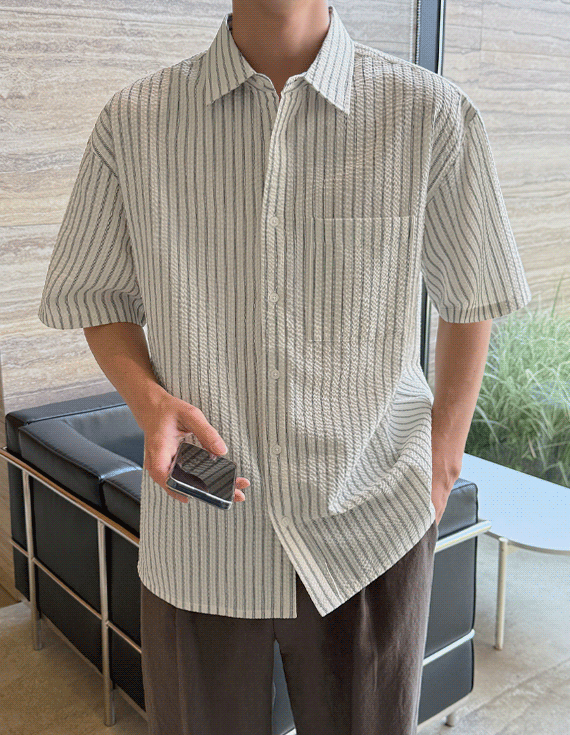 lowen stripe over fit Short-sleeve Shirt 30324