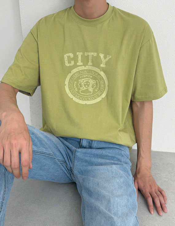 city crack printing short sleeved T-shirt 30344
