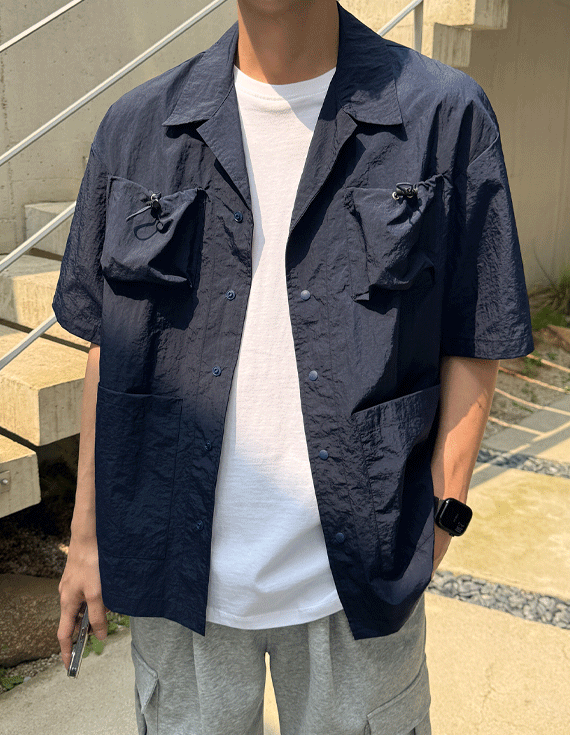 string open collar Short-sleeve Shirt Jacket 30357