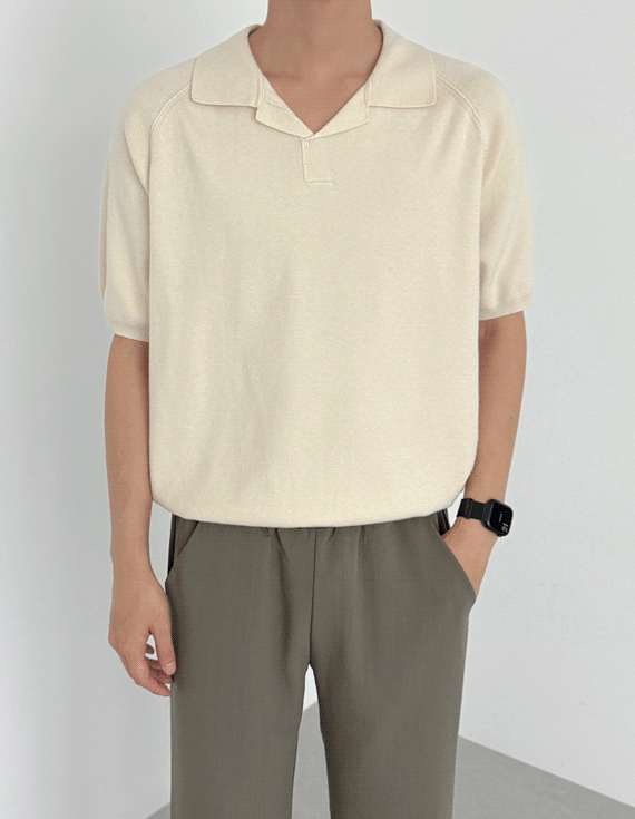 soft modal open collar Short-sleeve Knit 30375