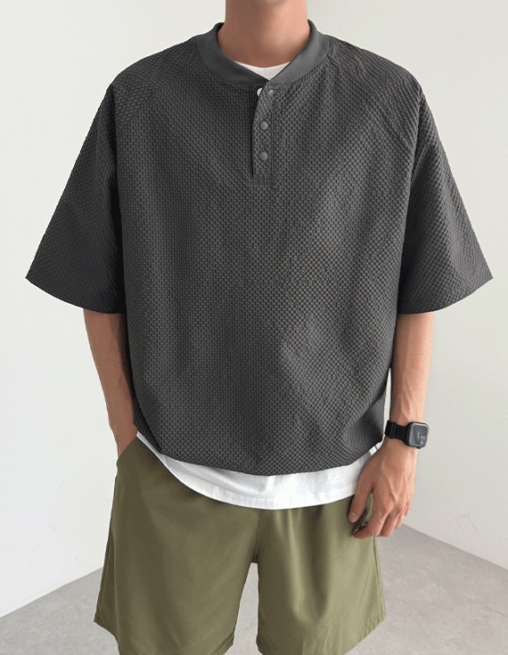 seersucker Henley neck short sleeved T-shirt 30381
