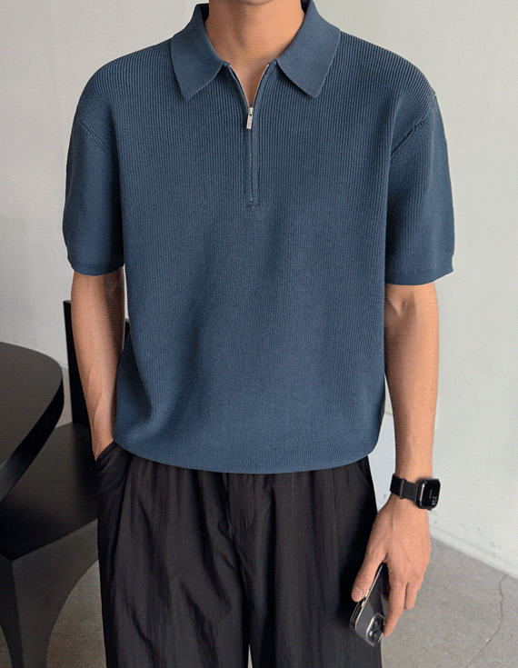 hachi zipper collar Short-sleeve Knit 30400