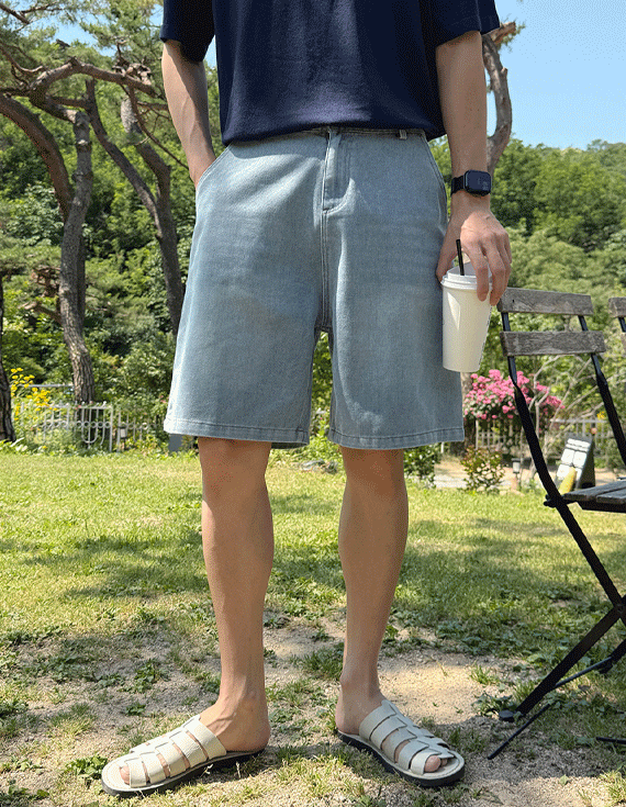 vintage washing Banding Denim Shorts 30398