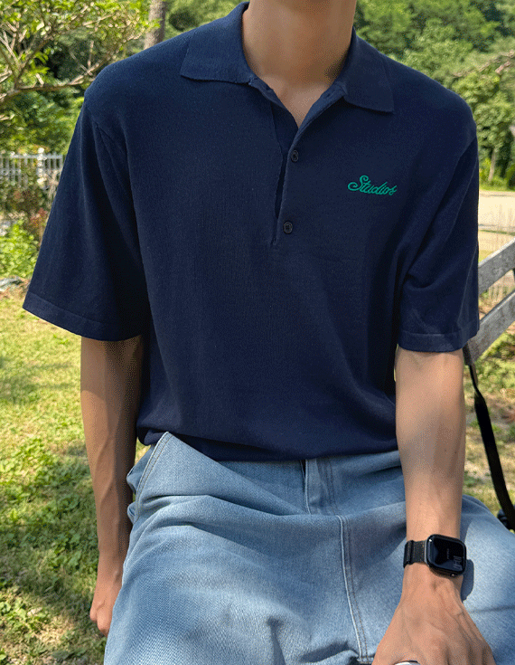 studio needlepoint collar Short-sleeve Knit 30402