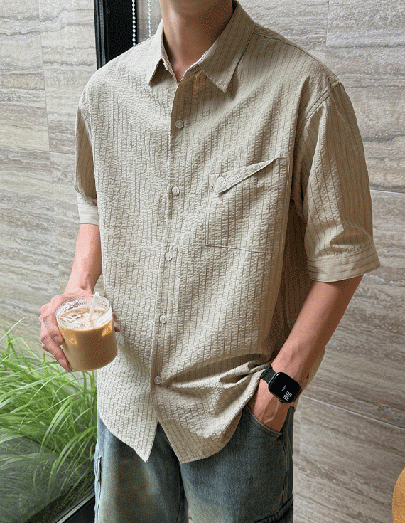marine seersucker Short-sleeve Shirt 30412