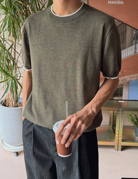 ringer line color Short-sleeve Knit 30453