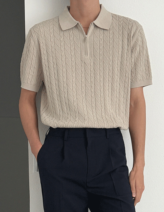multi cable zipper Short-sleeve Knit 30475