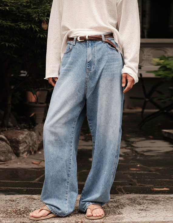 blue cotton curved denim Pants 30493