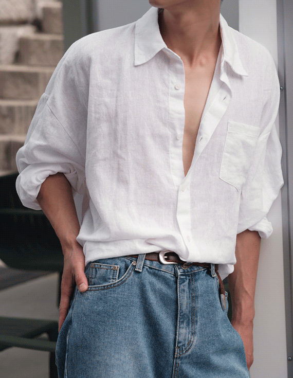 fresh pigment linen Over fit Shirt 30513