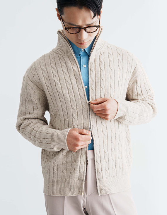 basic cable two way zip Knit cardigan 30951