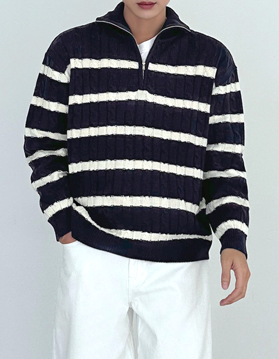 half neck stripe zip Knit 30988