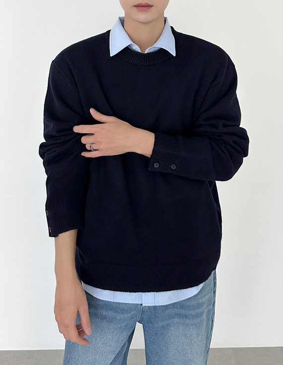 sleeve button wool round Knit 31037