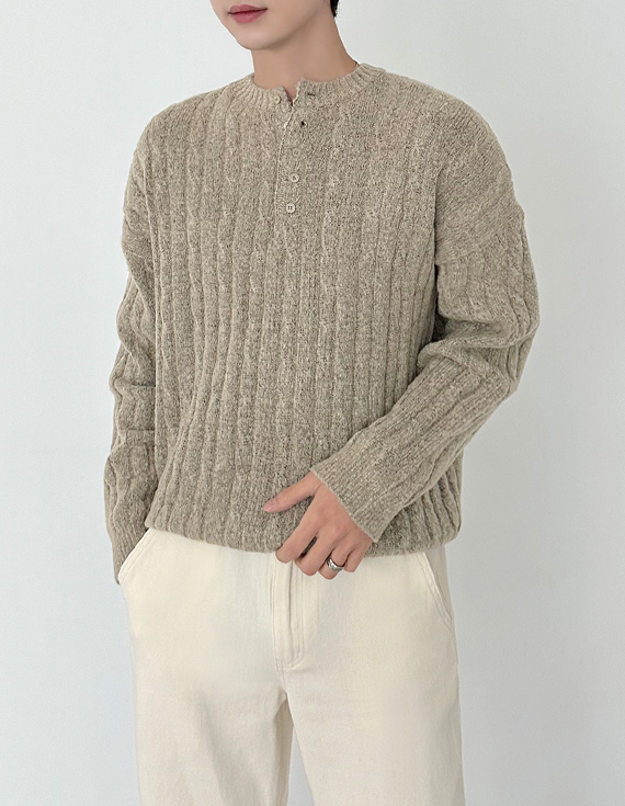 heavy henley neck cable Knit 31066