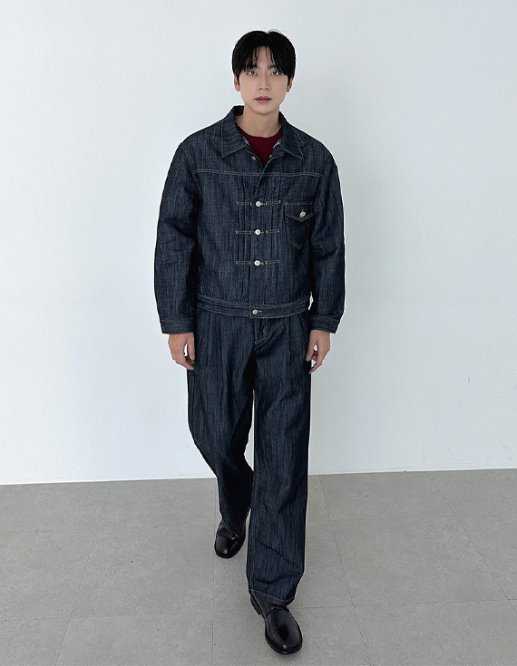 857 twin pleat wide Denim pants 31138