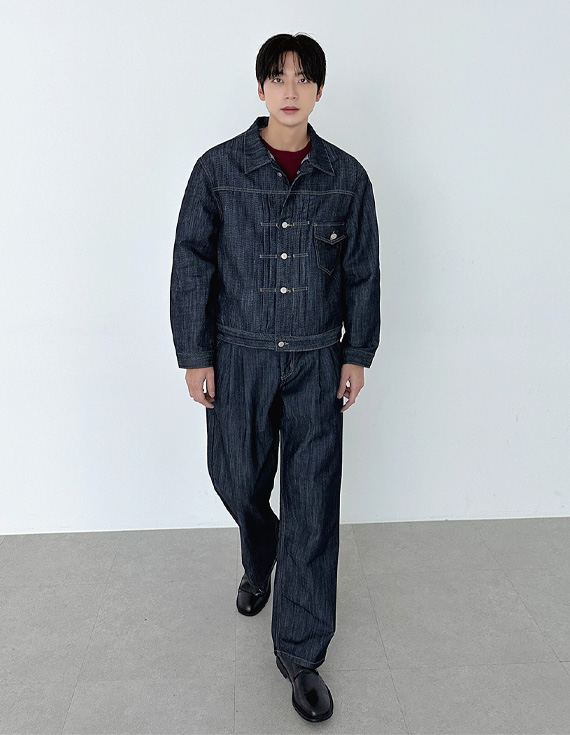 857 twin pleat wide Denim pants 31138