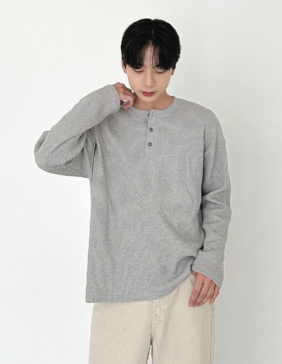 london waffle texture henley Long Sleeve 31156