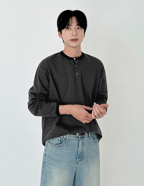 dawn vintage mood stripe henley Long Sleeve 31162