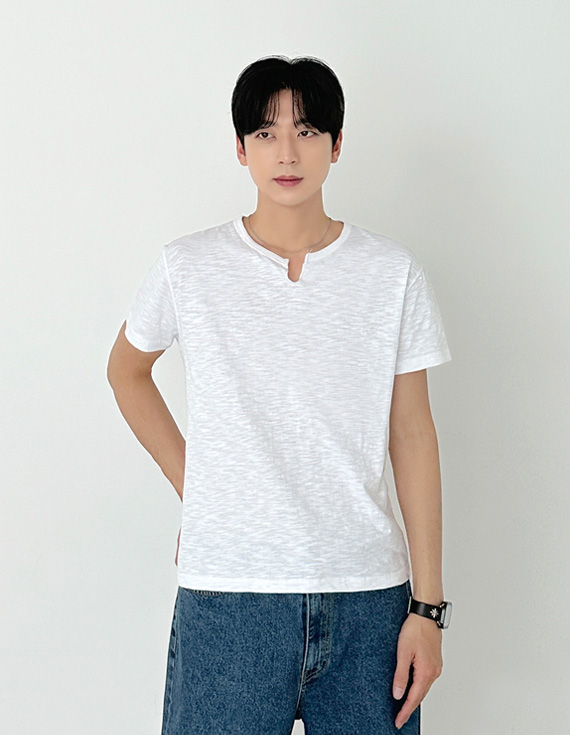 slub raw edge cut short sleeved T-shirt 31168