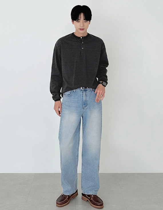 d443 relax comfort wide Denim pants 31176