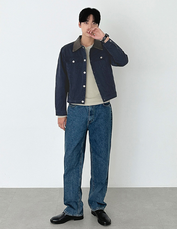 bio leather mix trucker Jacket 31173