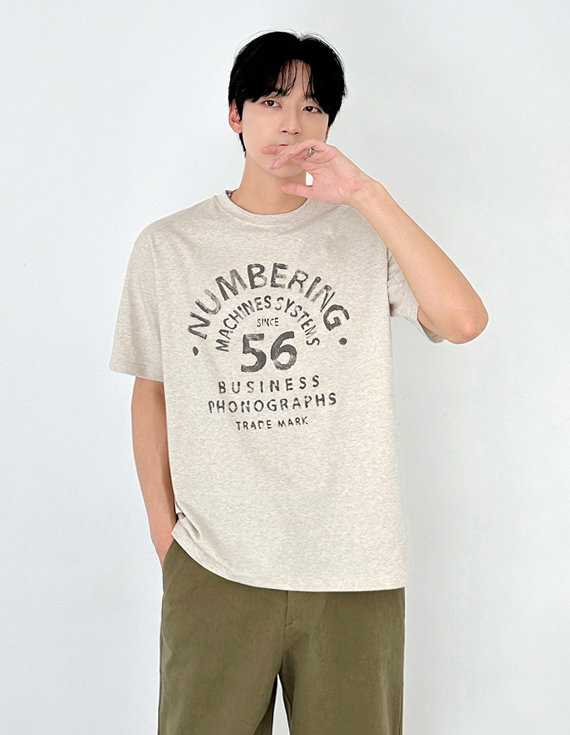 numbering vintage print short sleeved T-shirt 30555