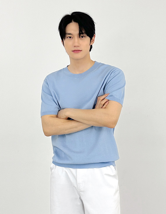 Cielo linen grid pattern short-sleeve knit 31184