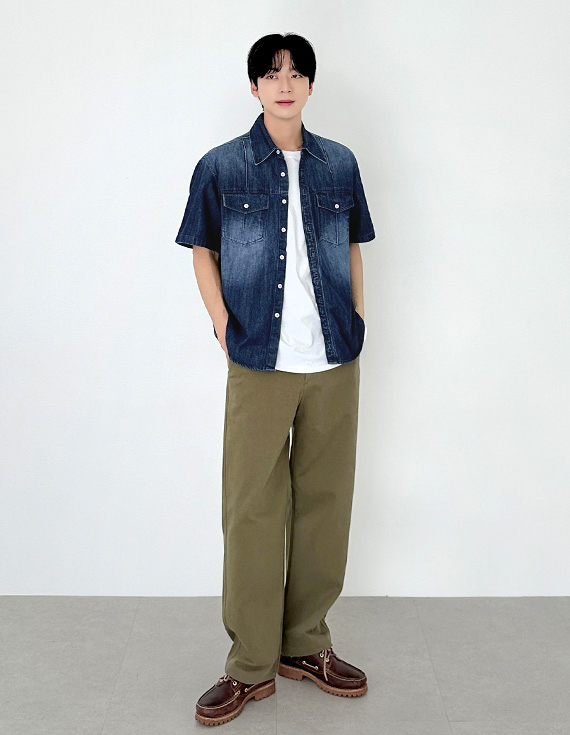 goat washed denim short-sleeve shirt 31204