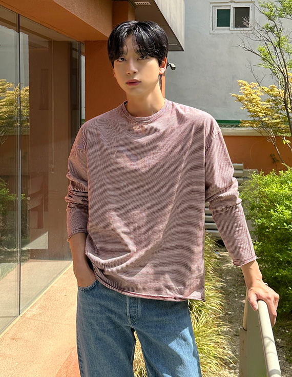raw edge stripe easy texture Long Sleeve 31221