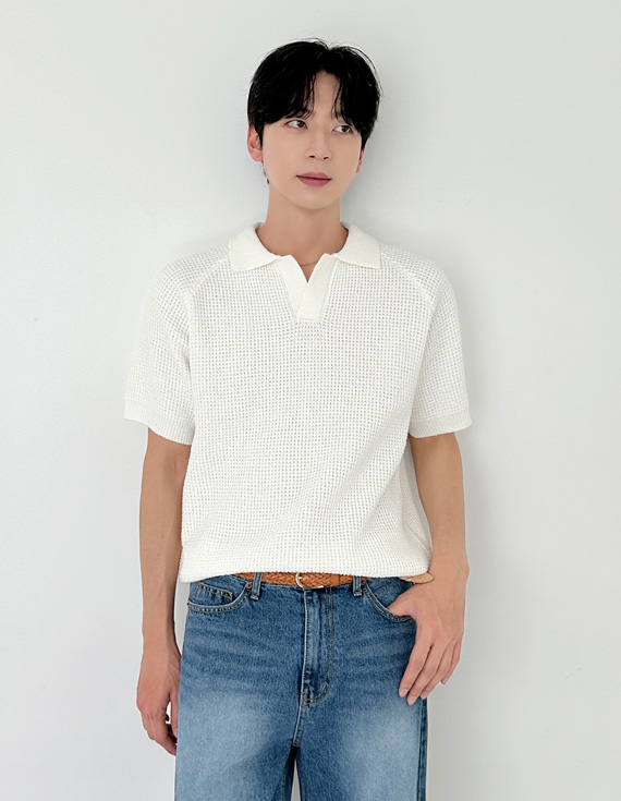 linen waffle raglan collar Knit 31224