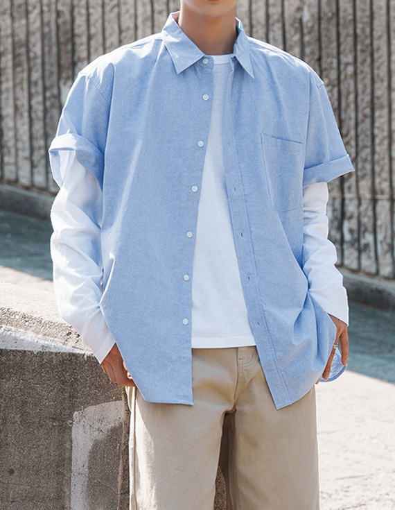 Oxford fabric short sleeve shirt 31232