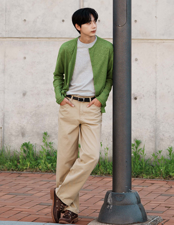 linen ribbed round neck cardigan 31236