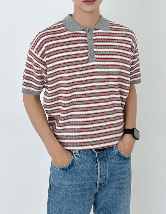 in mood stripe collar Short-sleeve Polo 31255