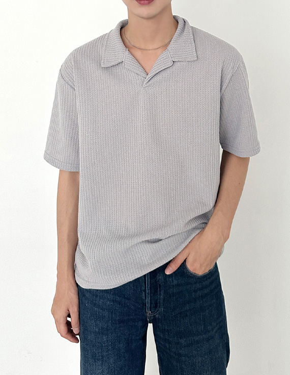 croffle texture collar short-sleeve knit 31268
