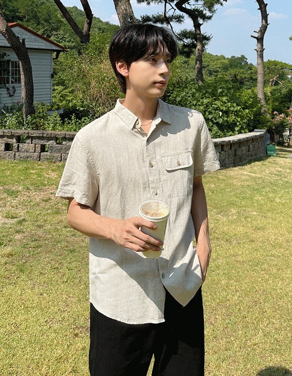 [simple, 썸머데일리💙] Natural Linen 쿨 반팔셔츠 31293