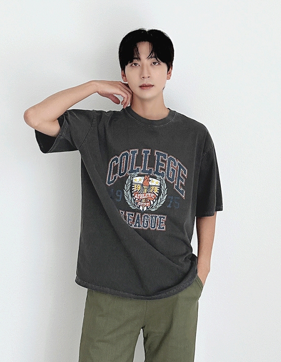 콜리지 헤비 피그먼트 그래픽 short sleeved T-shirt 31316
